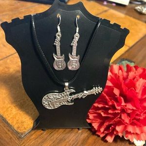 Handmade Silver Alloy Guitar Necklace and Earring Combo Lot Jewelry Set